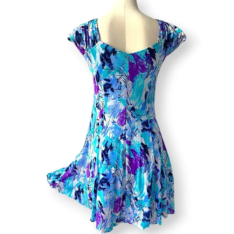 Y2K Whimsicore Abstract Watercolour Print Fit & Flare Mini Dress