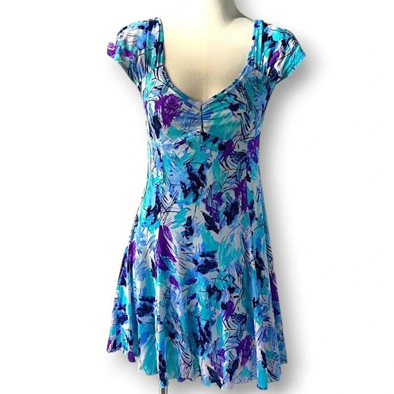 Y2K Whimsicore Abstract Watercolour Print Fit & Flare Mini Dress