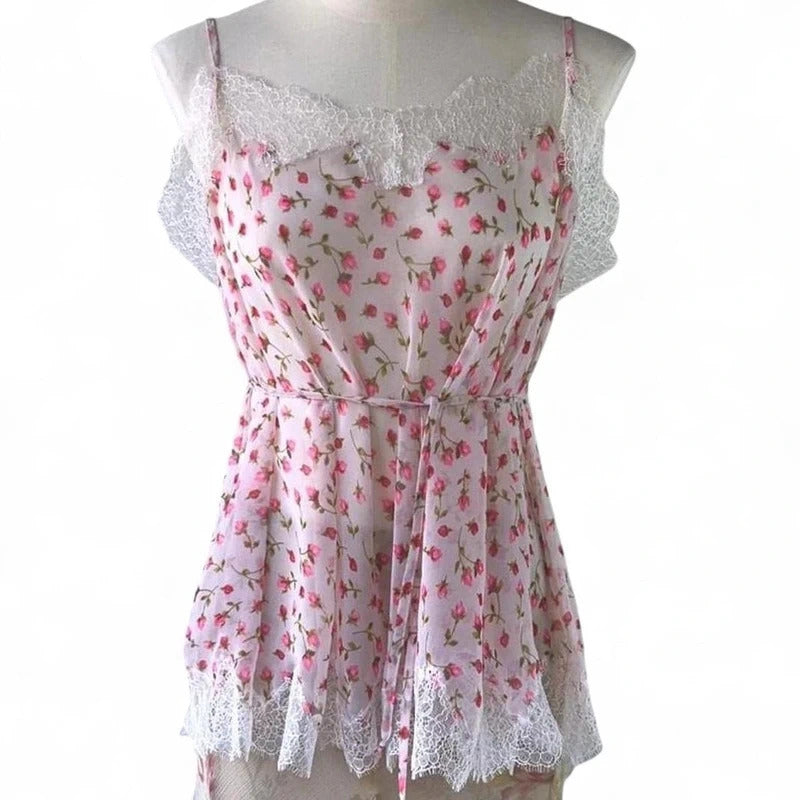 Victoria's Secret Y2K Fairycore rose print & lace cami