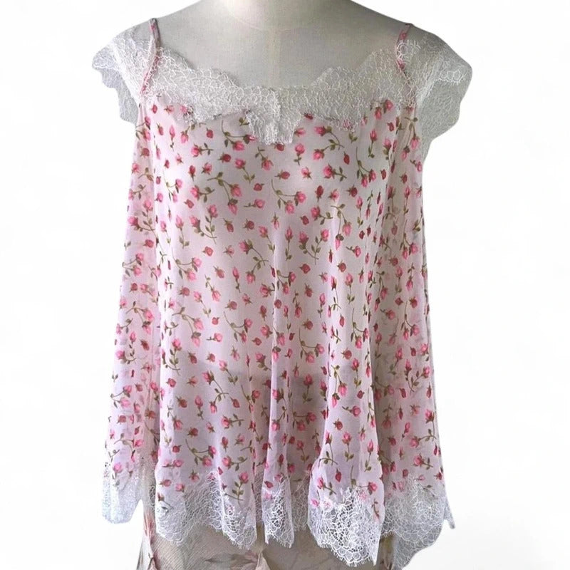 Victoria's Secret Y2K Fairycore rose print & lace cami