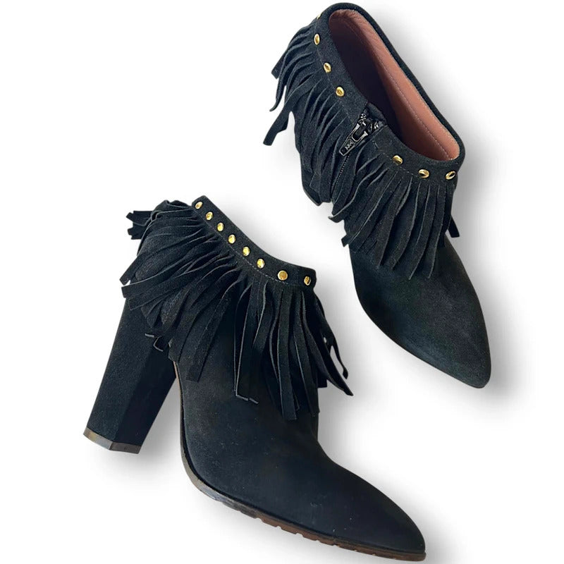 L'Autre Chose Studded Fringe Suede Ankle Boots