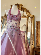 Yve London Y2K Vintage Pink Iridescent Floral Halter Fairy Princess Prom Dress