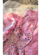 Yve London Y2K Vintage Pink Iridescent Floral Halter Fairy Princess Prom Dress