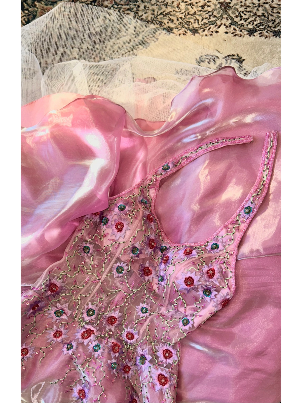 Yve London Y2K Vintage Pink Iridescent Floral Halter Fairy Princess Prom Dress