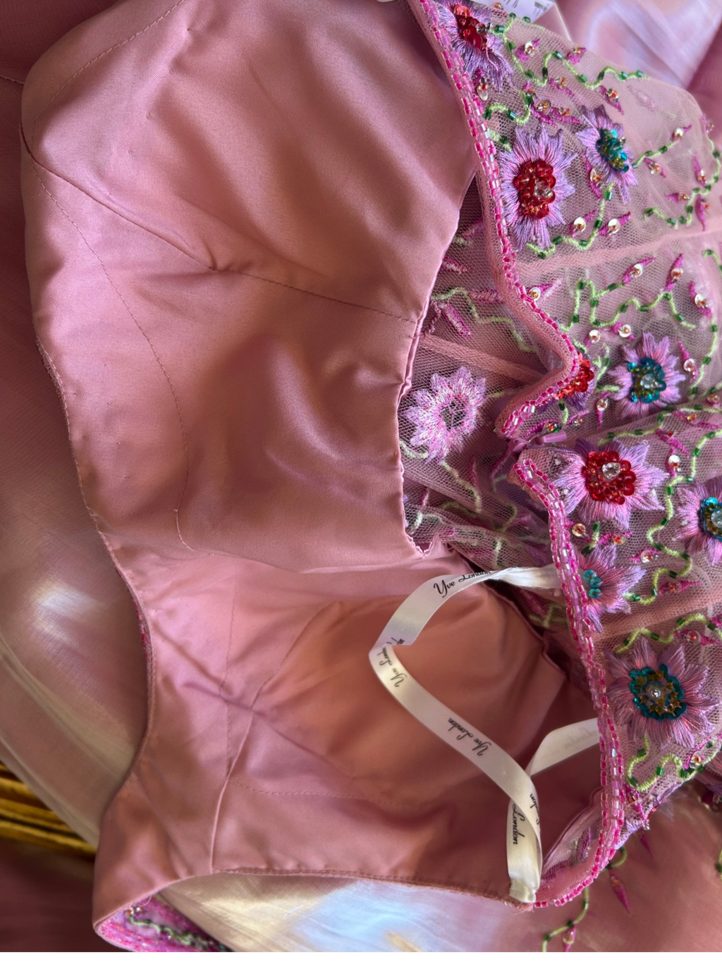 Yve London Y2K Vintage Pink Iridescent Floral Halter Fairy Princess Prom Dress