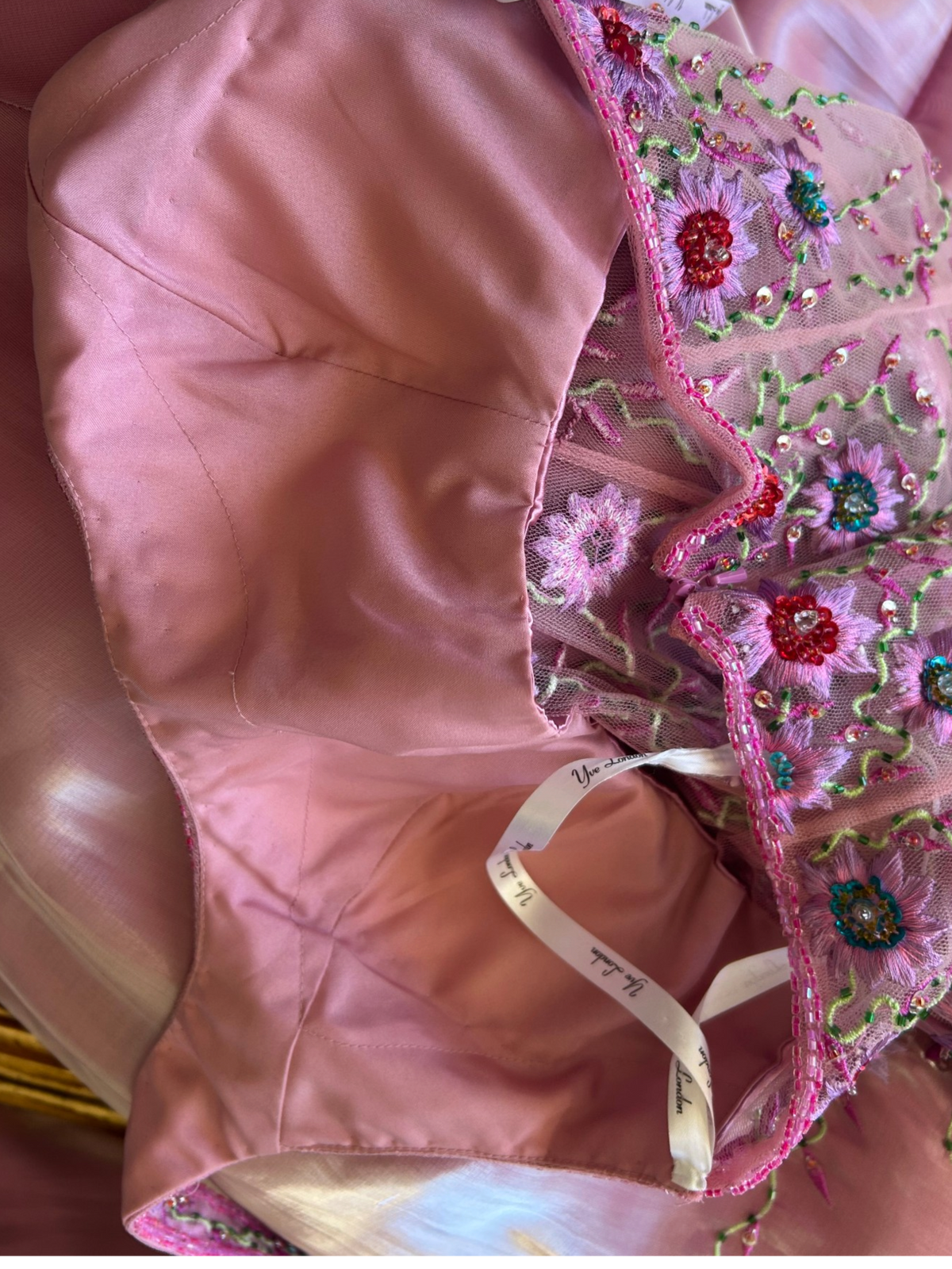 Yve London Y2K Vintage Pink Iridescent Floral Halter Fairy Princess Prom Dress