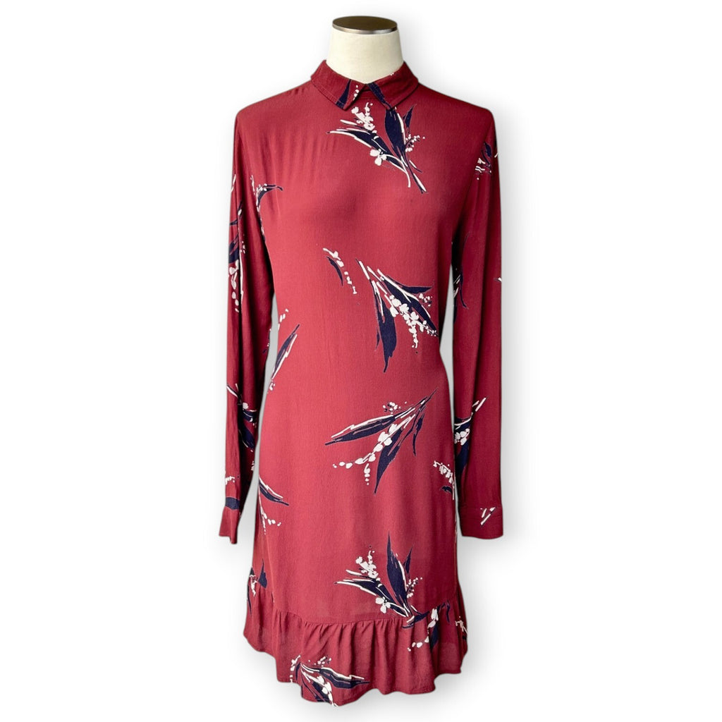 GANNI Montrose Print Mini Shift Dress Burgundy Scandinavian Designer