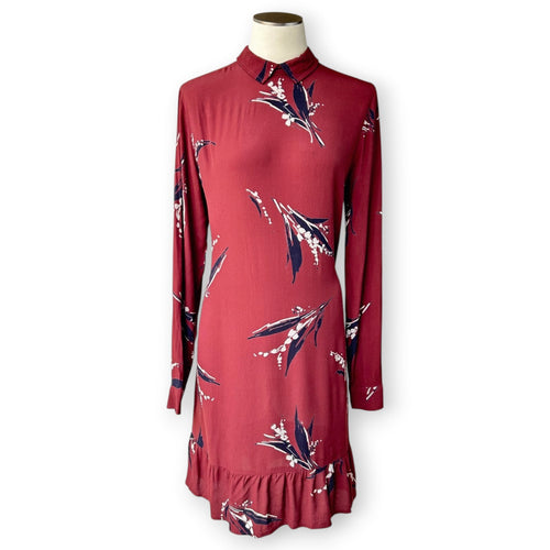 GANNI Montrose Print Mini Shift Dress Burgundy Scandinavian Designer