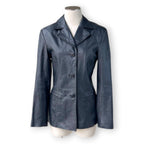 Y2K Black Genuine Leather Tailored Blazer Jacket Office Siren Minimalist Size 8
