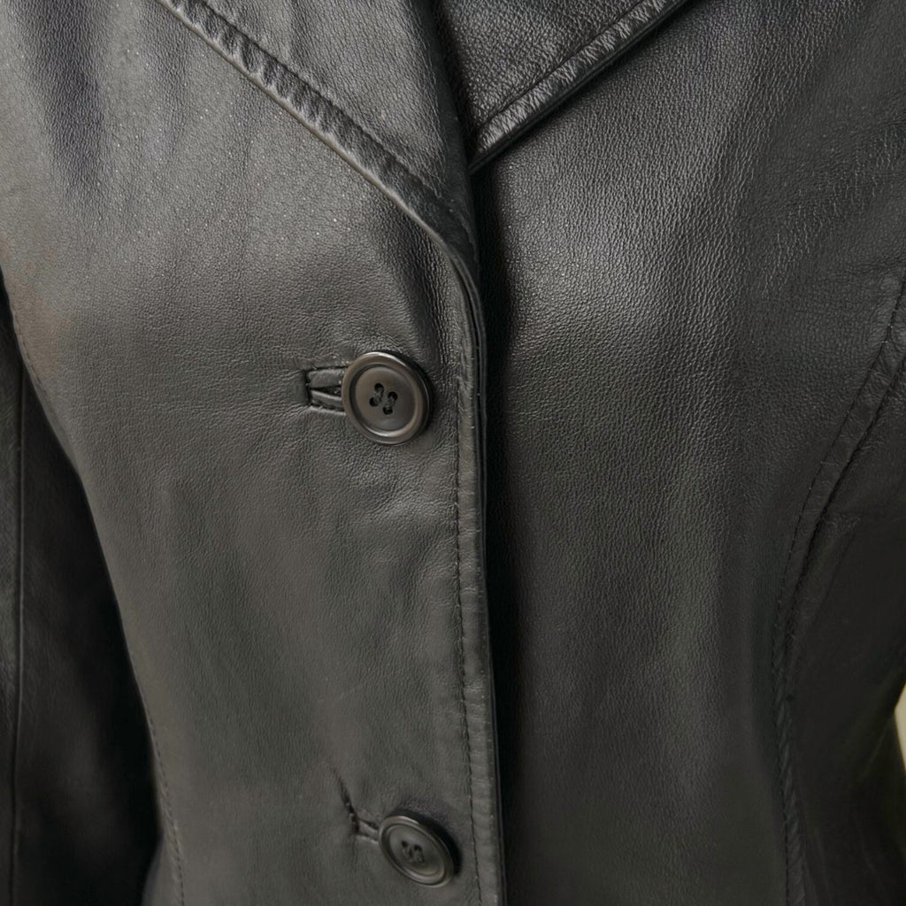 Y2K Black Genuine Leather Tailored Blazer Jacket Office Siren Minimalist Size 8