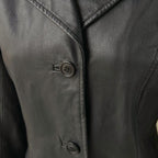 Y2K Black Genuine Leather Tailored Blazer Jacket Office Siren Minimalist Size 8