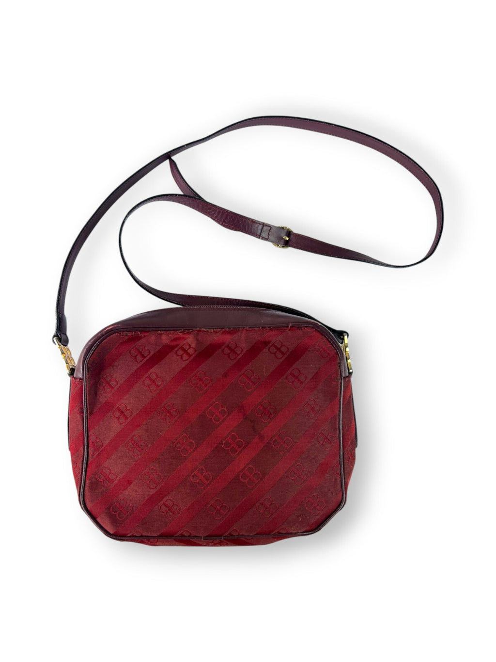 Vintage 1970s Balenciaga Archival Burgundy Monogram Crossbody Bag Leather