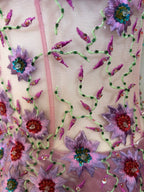 Yve London Y2K Vintage Pink Iridescent Floral Halter Fairy Princess Prom Dress