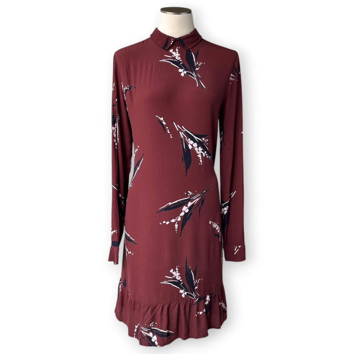 GANNI Montrose Print Mini Shift Dress Burgundy Scandinavian Designer