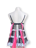 2010 Victoria's Secret Polka Dot Babydoll Lingerie Dress 36B Pink Bows