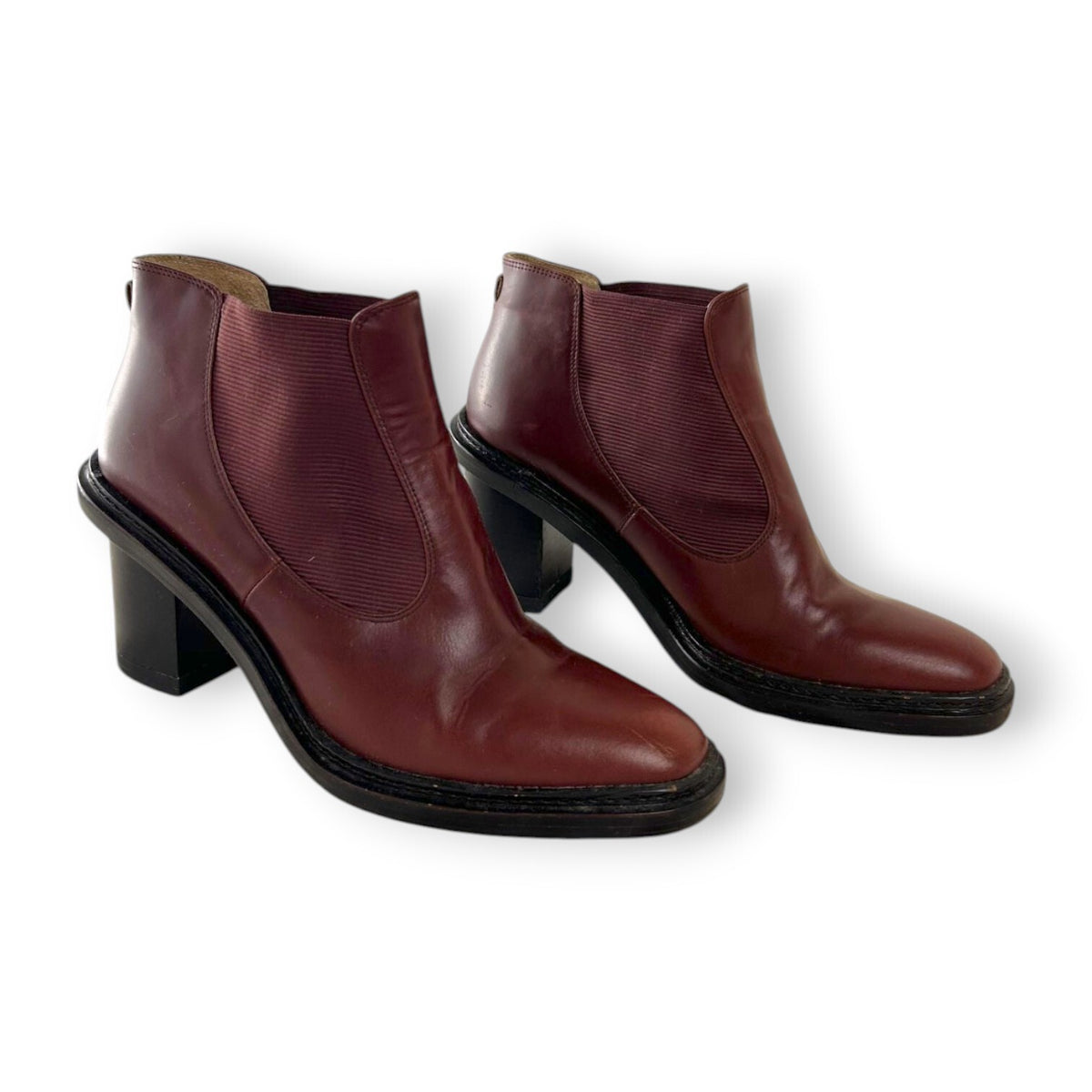 Oroton Oxblood Burgundy Leather Chelsea Ankle Boots Block Heel Sample Size 37