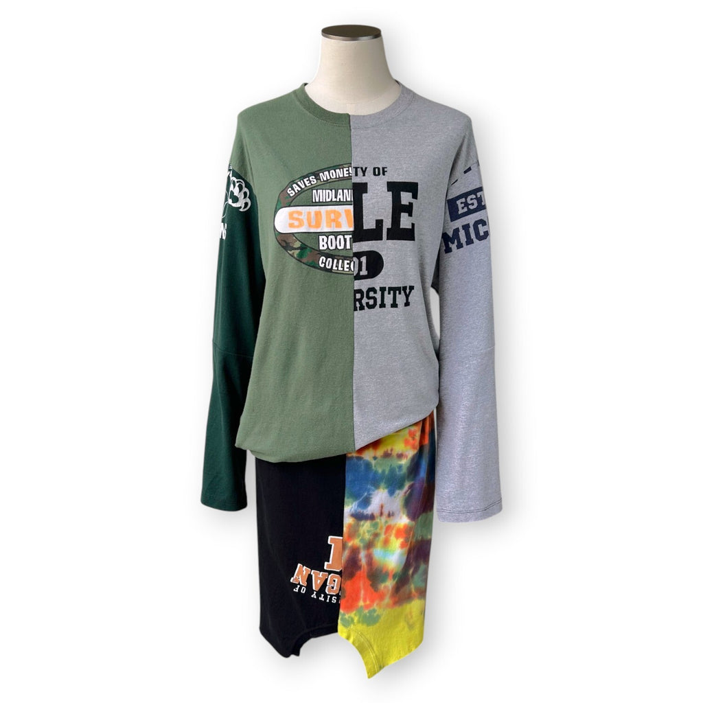 Conner Ives Forever Reconstituted Patchwork Long Sleeve T-Shirt Dress