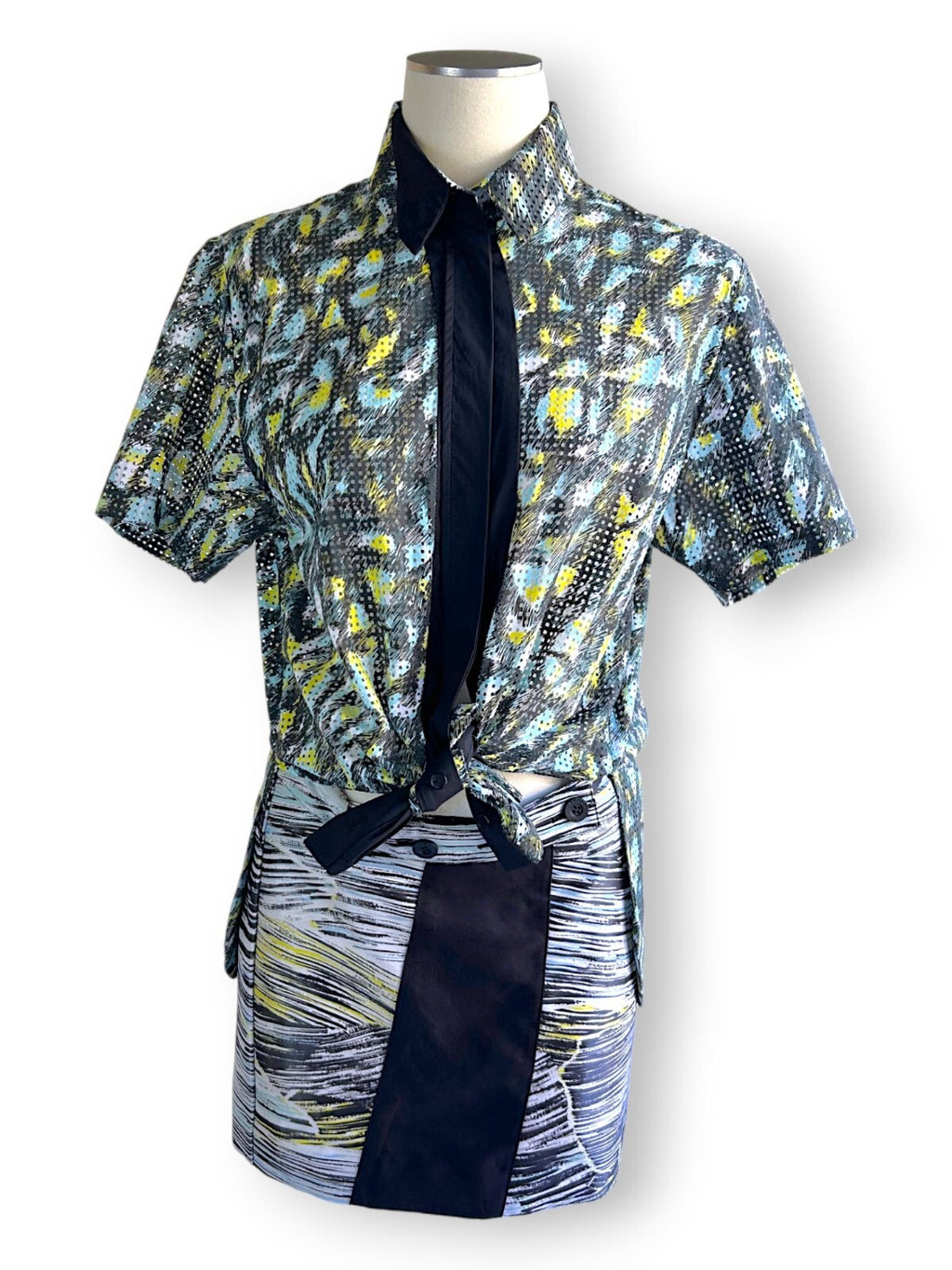 Kenzo Paris Illusion Two Piece Dress in Graphic Painterly Print Cotton Mesh