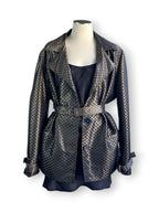 Vintage Y2K Liz Jordan Polka Dot Satin Trench Jacket Belted Black XL