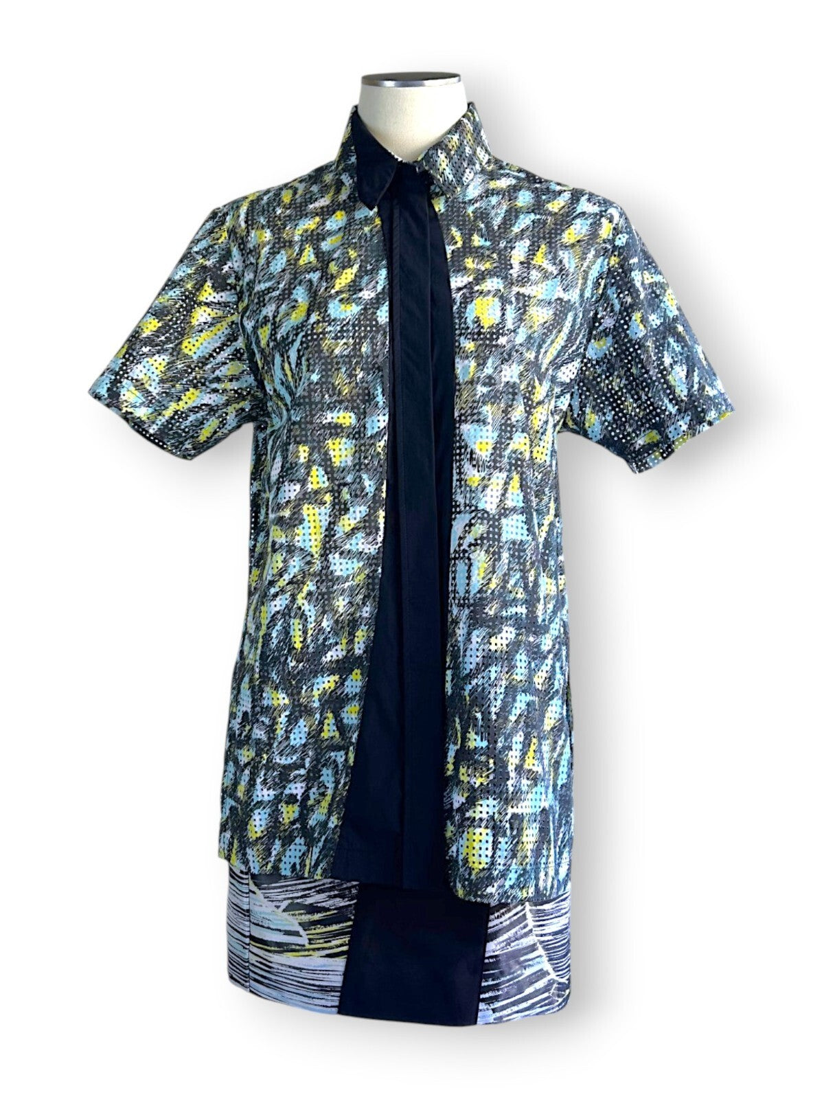 Kenzo Paris Illusion Two Piece Dress in Graphic Painterly Print Cotton Mesh