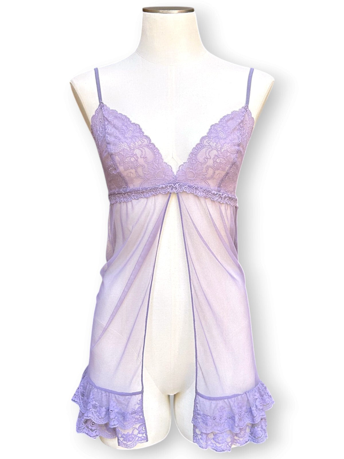 Vintage Y2K 2003 Victoria’s Secret Lavender Sheer Lace Babydoll Top M