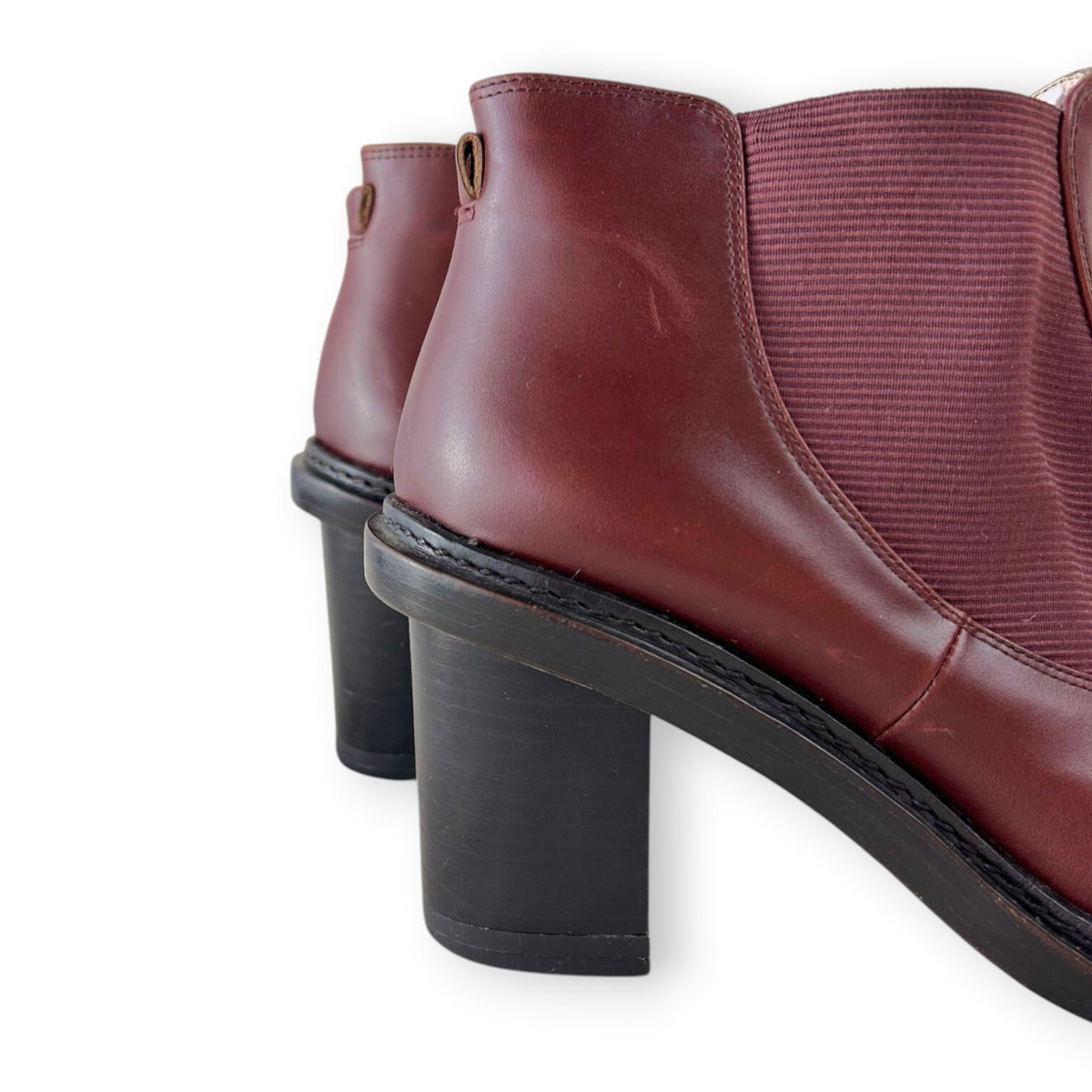 Oroton Oxblood Burgundy Leather Chelsea Ankle Boots Block Heel Sample Size 37