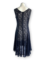 Vintage DKNY Black Lace Sheer Midi Dress Gothic Romantic Layering Dress US 10