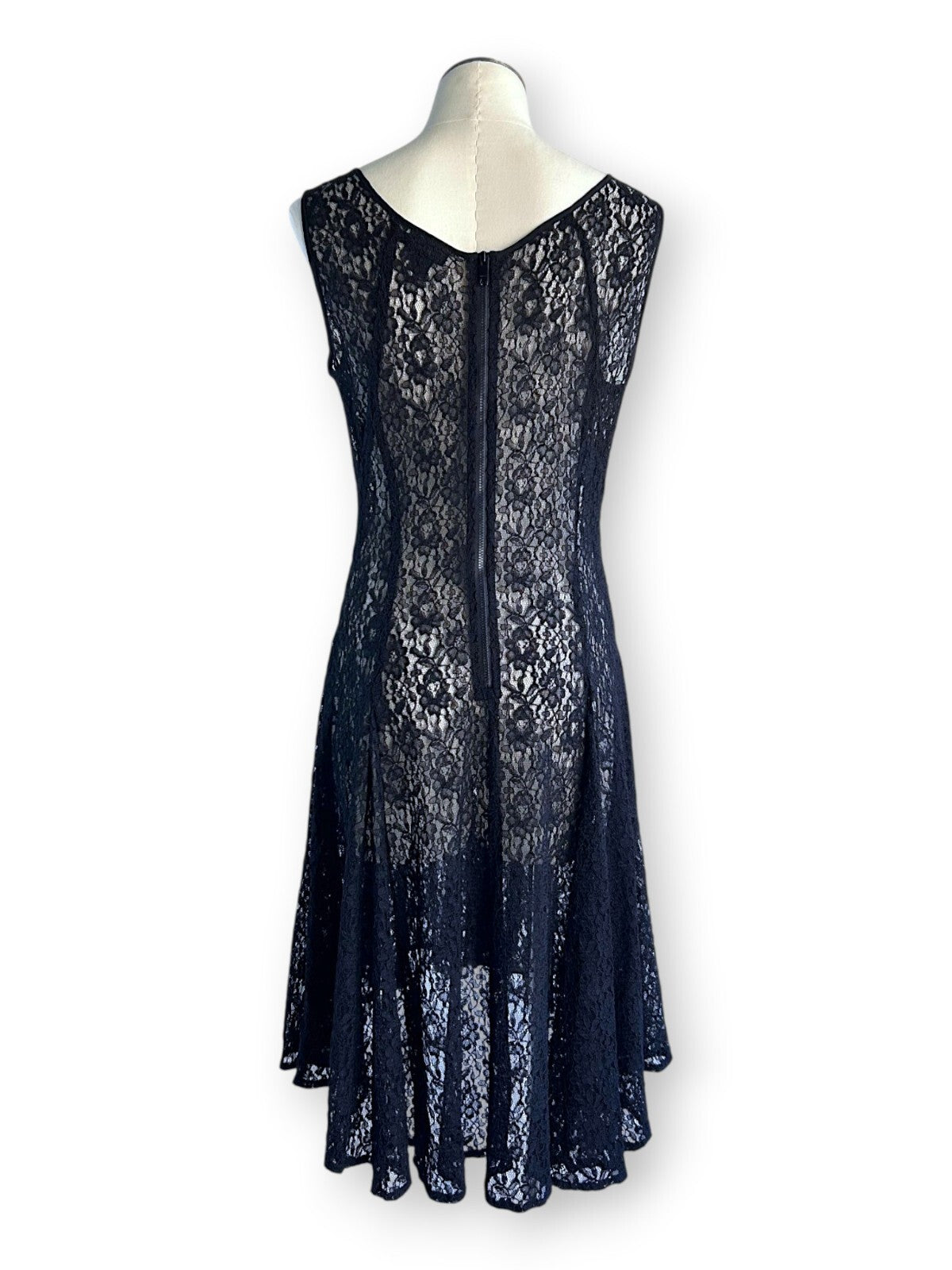 Vintage DKNY Black Lace Sheer Midi Dress Gothic Romantic Layering Dress US 10