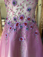 Yve London Y2K Vintage Pink Iridescent Floral Halter Fairy Princess Prom Dress