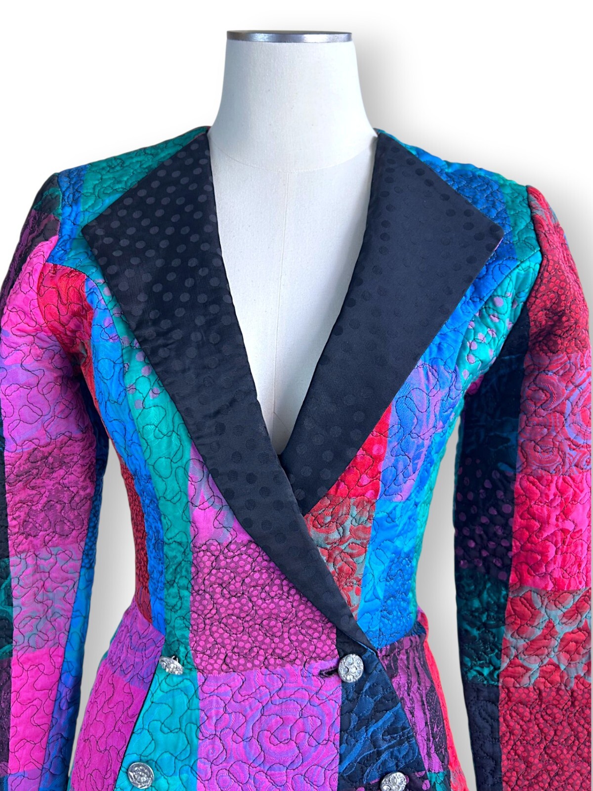 Vintage 1980s Roots of London Quilted Patchwork Blazer - Made in England XS