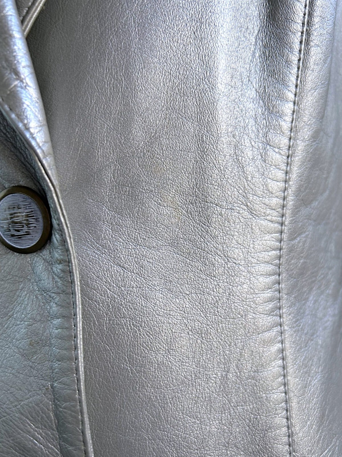 Vintage 90s Escada Metallic Lamb Leather Blazer in Champagne Silver