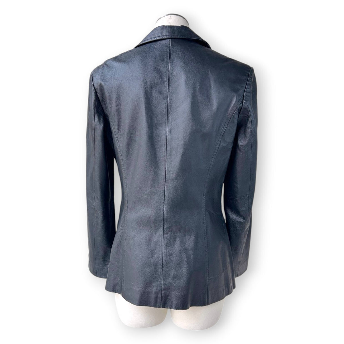 Y2K Black Genuine Leather Tailored Blazer Jacket Office Siren Minimalist Size 8