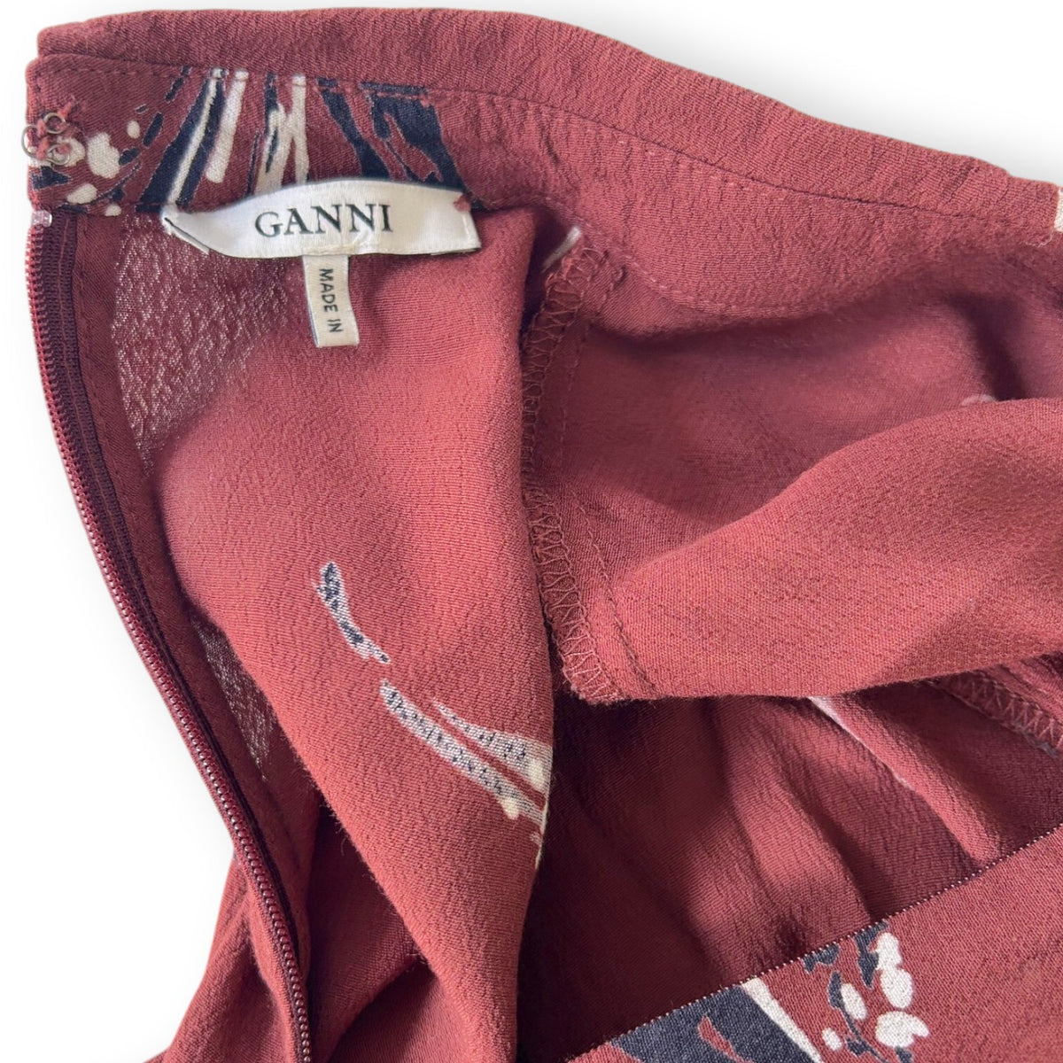 GANNI Montrose Print Mini Shift Dress Burgundy Scandinavian Designer