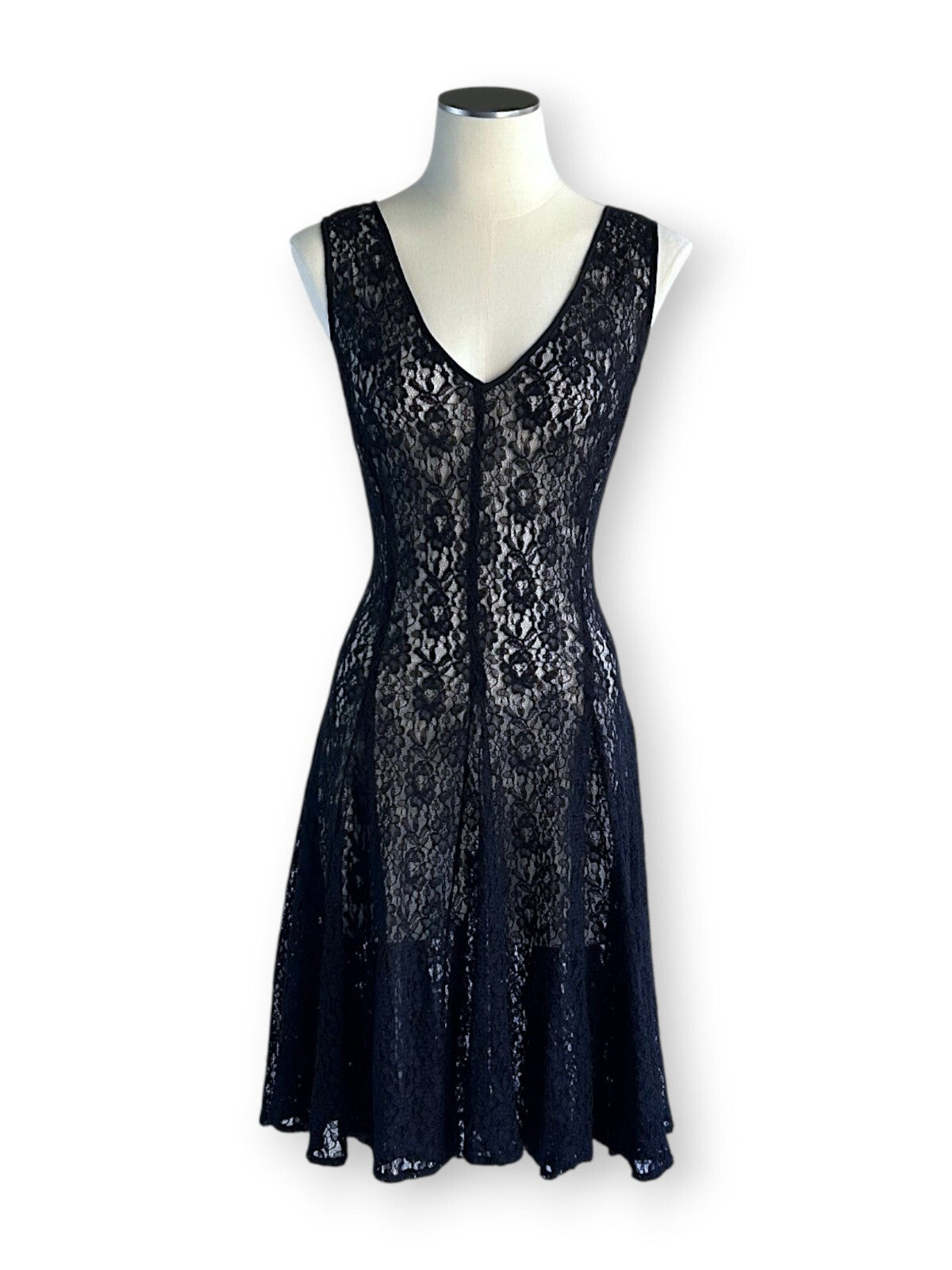 Vintage DKNY Black Lace Sheer Midi Dress Gothic Romantic Layering Dress US 10