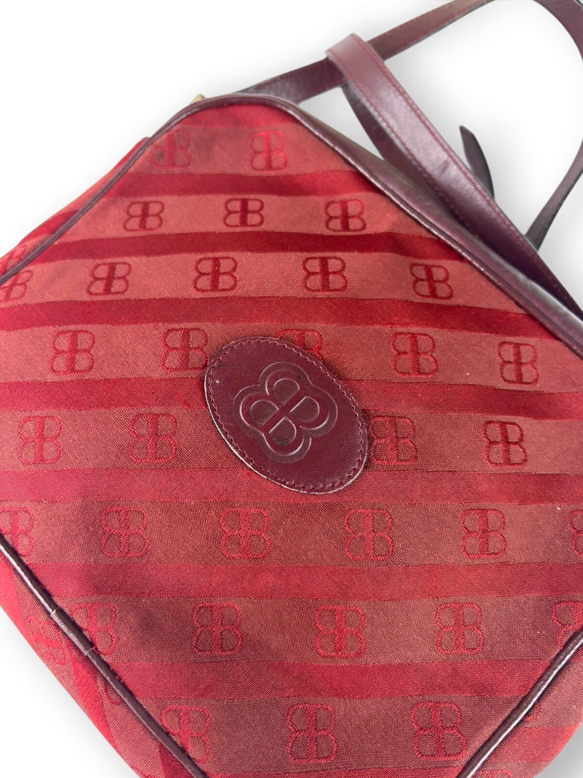 Vintage 1970s Balenciaga Archival Burgundy Monogram Crossbody Bag Leather