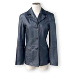 Y2K Black Genuine Leather Tailored Blazer Jacket Office Siren Minimalist Size 8