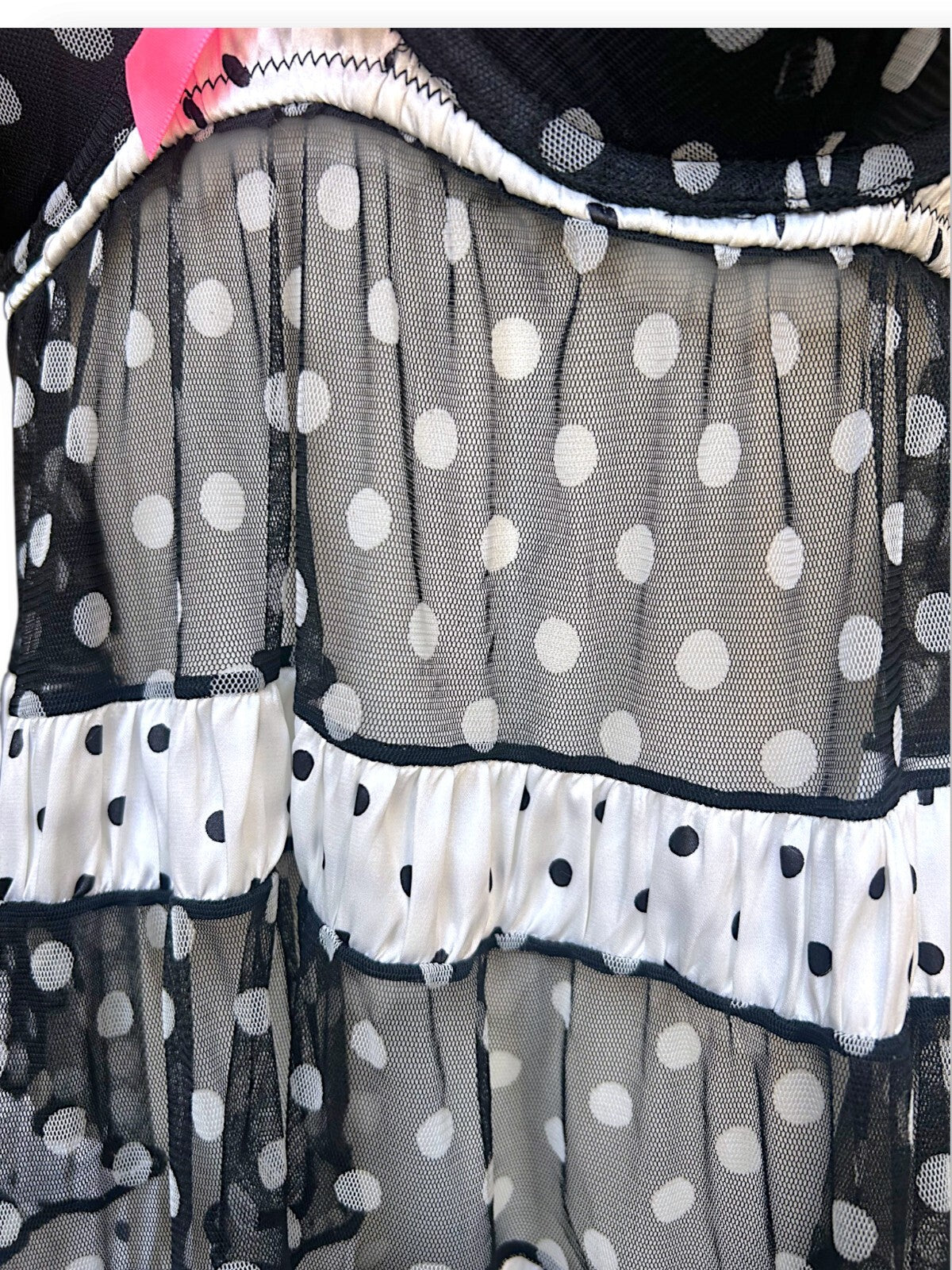 2010 Victoria's Secret Polka Dot Babydoll Lingerie Dress 36B Pink Bows