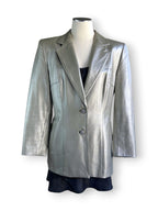 Vintage 90s Escada Metallic Lamb Leather Blazer in Champagne Silver