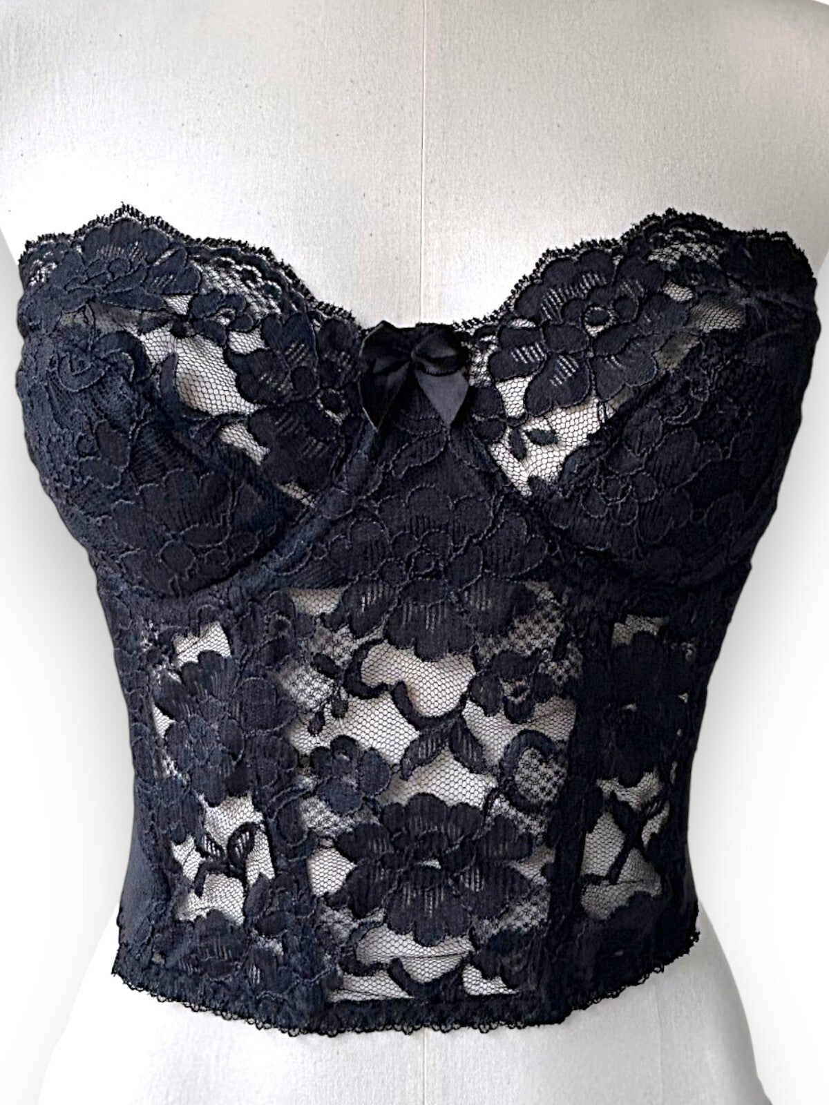 Vintage Victoria's Secret Gothic Black Lace Corset, 90s/Y2K Victorian