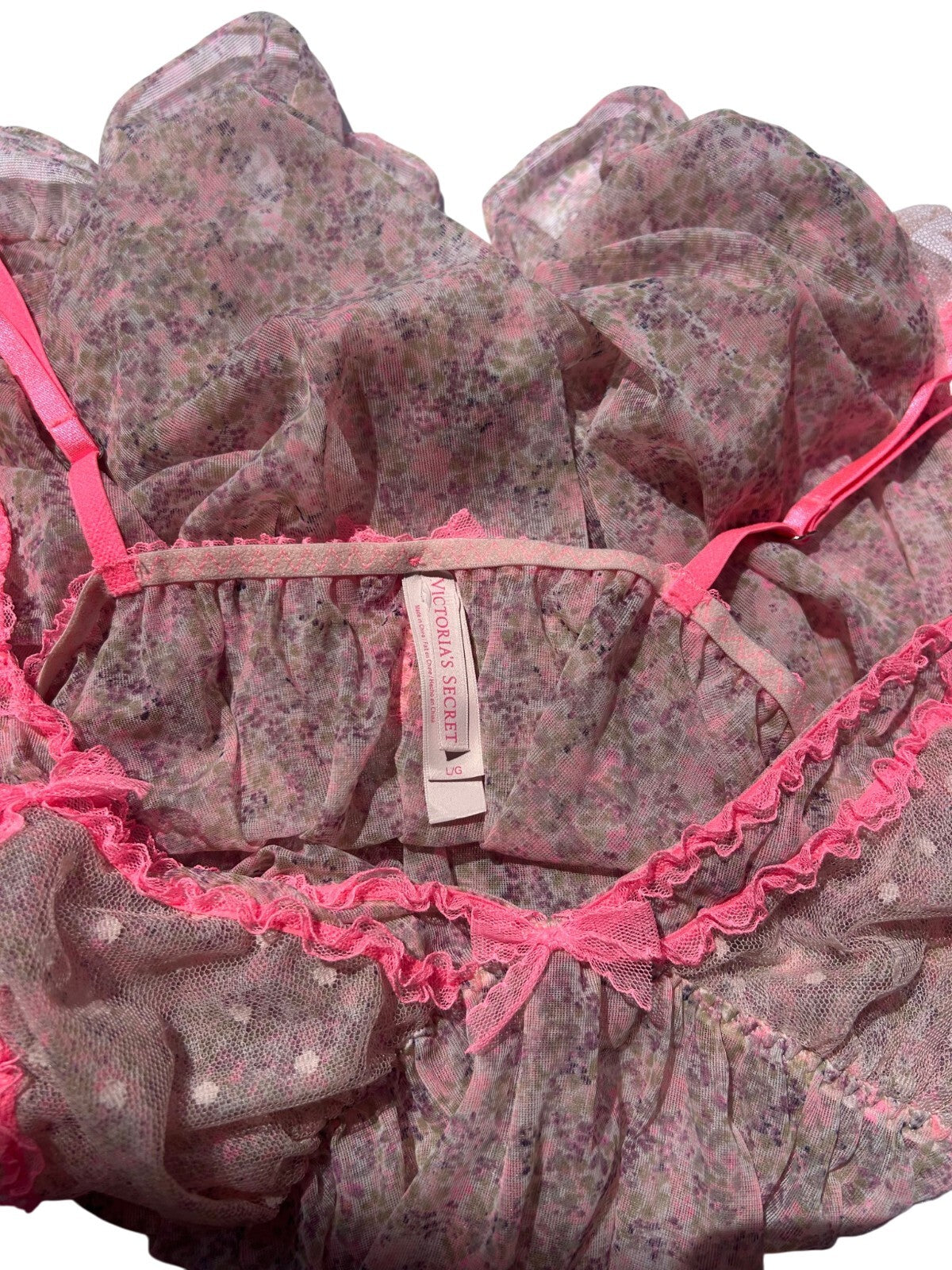 Victoria’s Secret y2k coquette Floral Mesh Babydoll Lingerie Slip Chemise