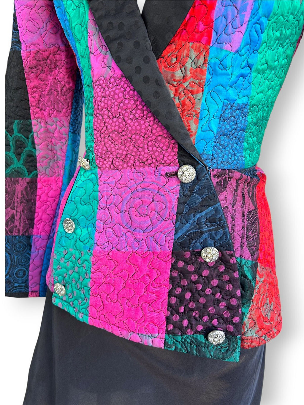 Vintage 1980s Roots of London Quilted Patchwork Blazer - Made in England XS