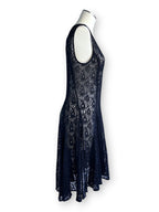 Vintage DKNY Black Lace Sheer Midi Dress Gothic Romantic Layering Dress US 10