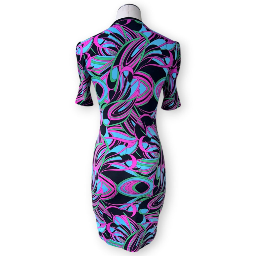 Vintage Review Australia Psychedelic Swirl Ruffle Mini Dress Size 8 Y2K