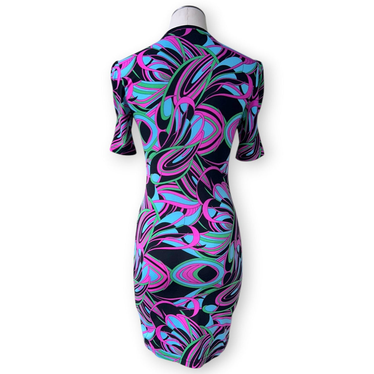 Vintage Review Australia Psychedelic Swirl Ruffle Mini Dress Size 8 Y2K