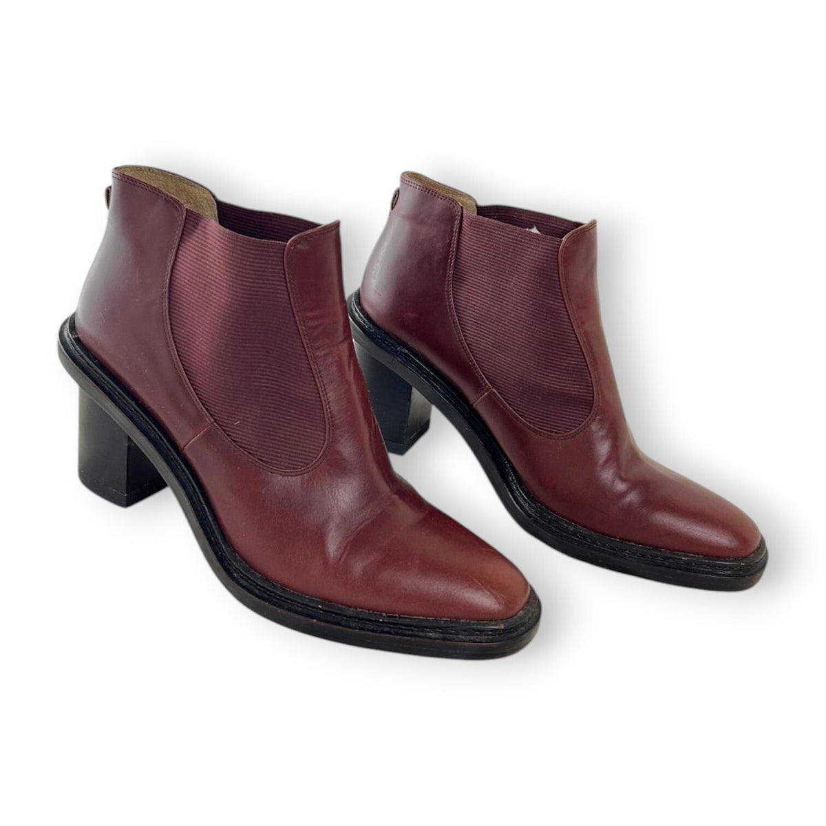 Oroton Oxblood Burgundy Leather Chelsea Ankle Boots Block Heel Sample Size 37