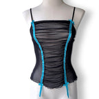 Victoria's Secret Vintage 2005 Mesh Camisole Black Blue Ruched Sheer Y2K McBling