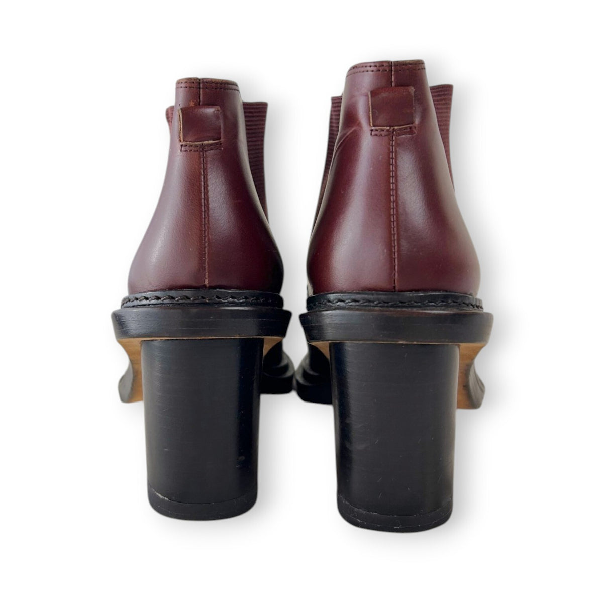Oroton Oxblood Burgundy Leather Chelsea Ankle Boots Block Heel Sample Size 37