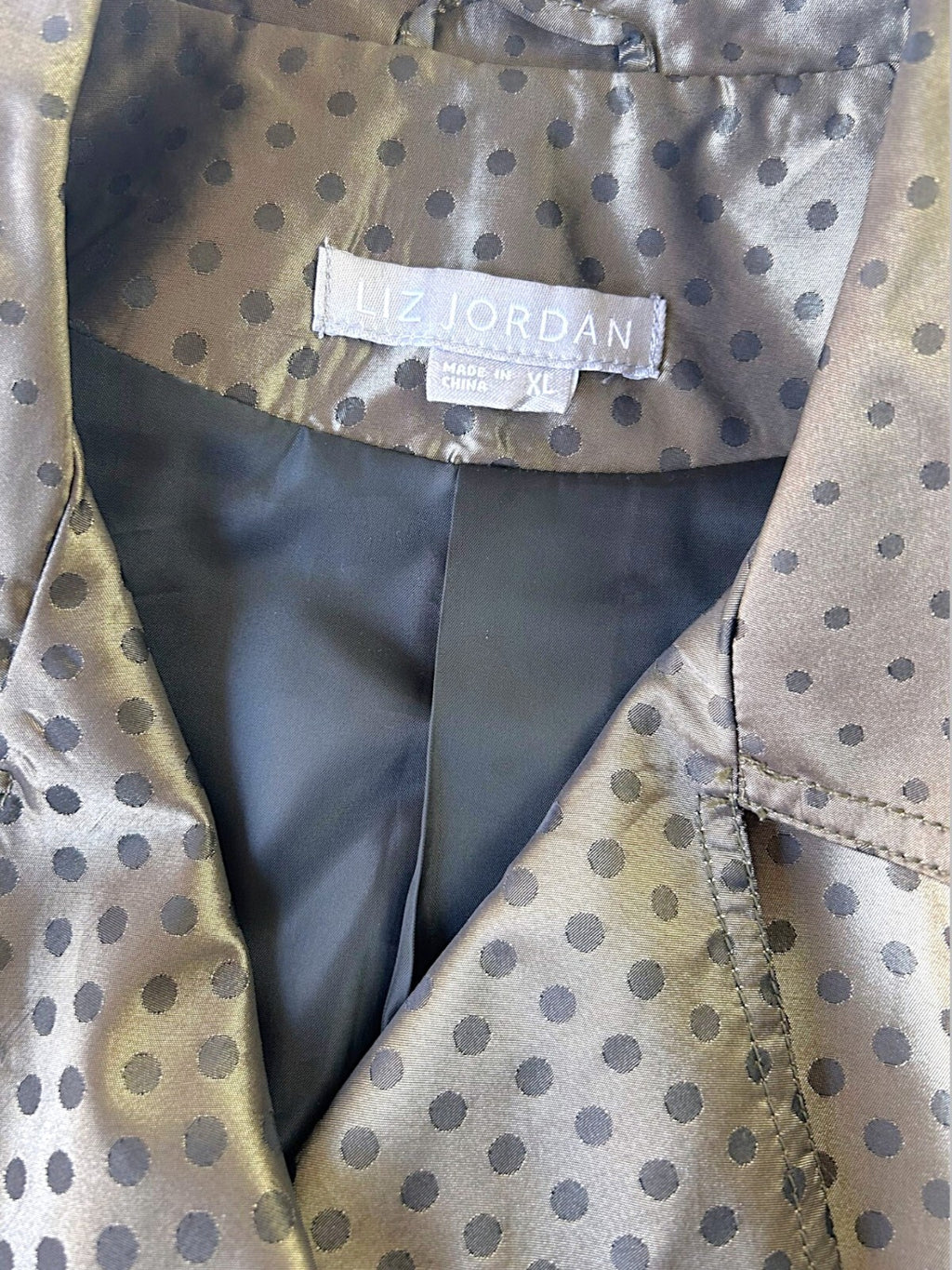 Vintage Y2K Liz Jordan Polka Dot Satin Trench Jacket Belted Black XL