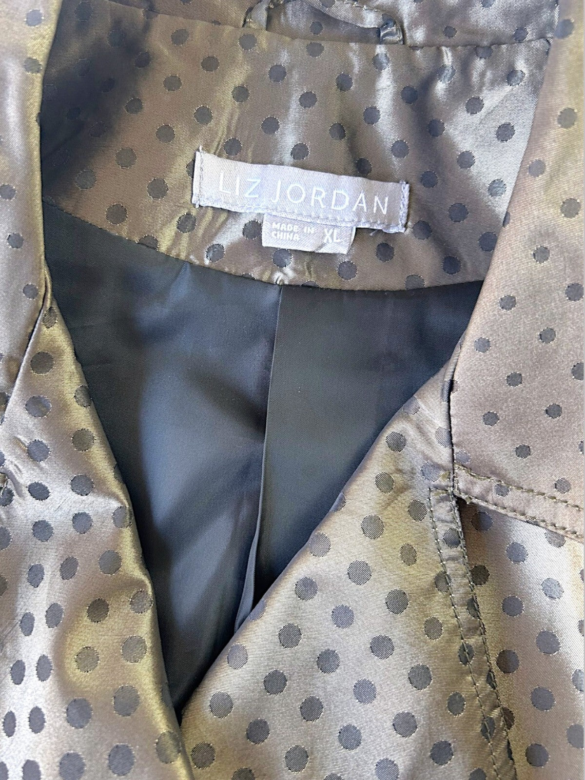 Vintage Y2K Liz Jordan Polka Dot Satin Trench Jacket Belted Black XL