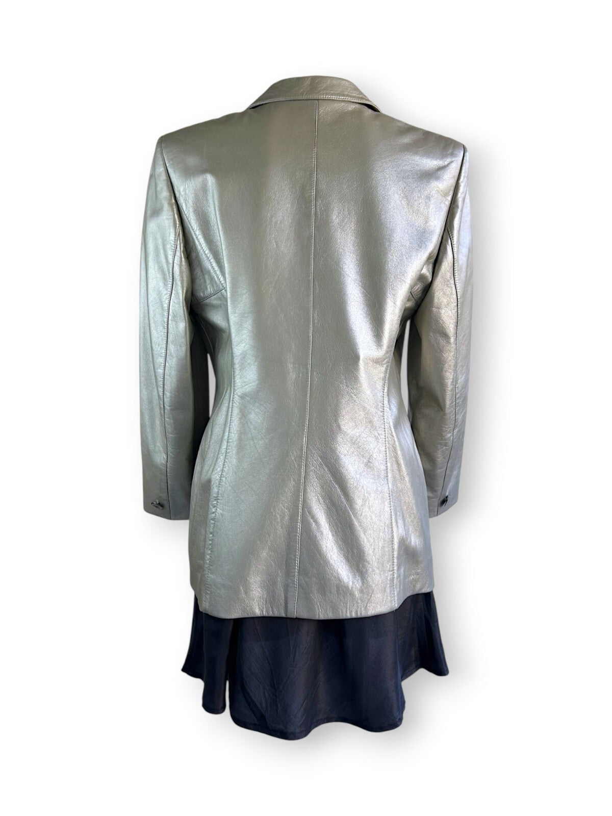 Vintage 90s Escada Metallic Lamb Leather Blazer in Champagne Silver